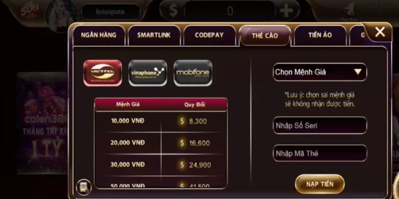 Nạp Tiền Sunwin Cực Kỳ Nhanh Chóng Cho Người Mới Tham Gia 1 nap tien sunwin